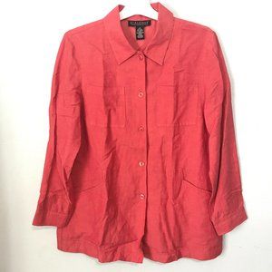 Dialogue Blazer Coat Jacket Womens 12 Coral Pink 55% Linen Button Front Collared